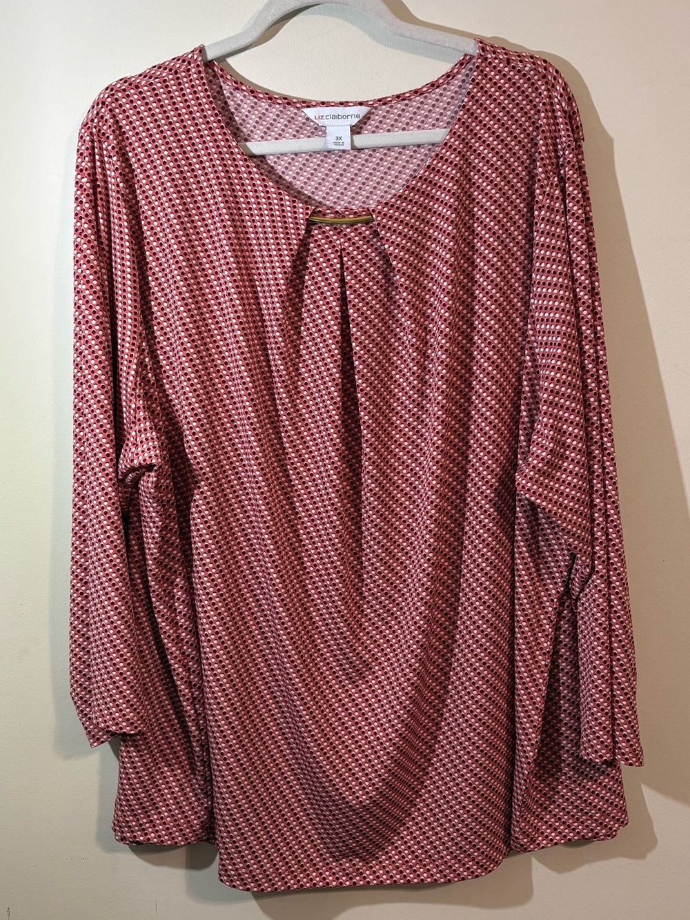 Liz Claiborne blouse women’s plus size 3X pink white geometric print long-sleeve